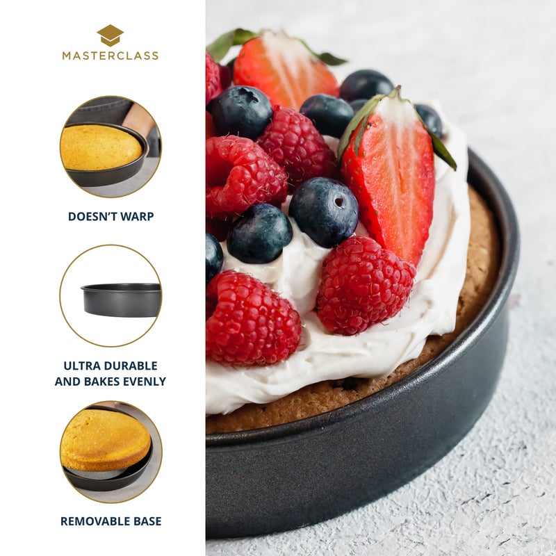 Master Class MasterClass KCMCHB12 20cm Loose Based Sandwich Tin with PFOA Non Stick  Robust 1mm Thick Carbon Steel  8 Inch Round Cake Pan  Grey - Image 4